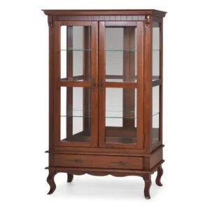 Cristaleira Londres 1 Gaveta Madeira Maciça 100cm (Pronta Entrega cor Castanho)