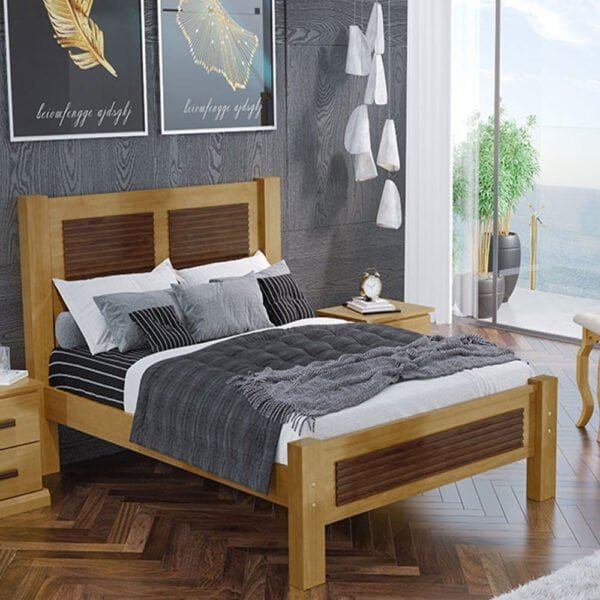 Cama Casal Alexandria de Madeira Maciça 140cm