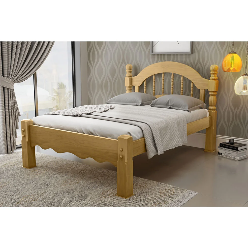 Cama Casal Roma de Madeira Maciça 140cm
