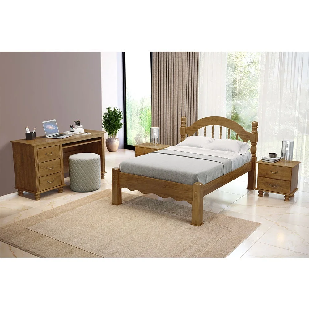 Cama Casal Roma de Madeira Maciça 140cm