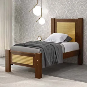 Cama Solteiro Alexandria de Madeira Maciça 88cm
