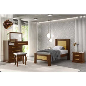 Cama Solteiro Alexandria de Madeira Maciça 88cm