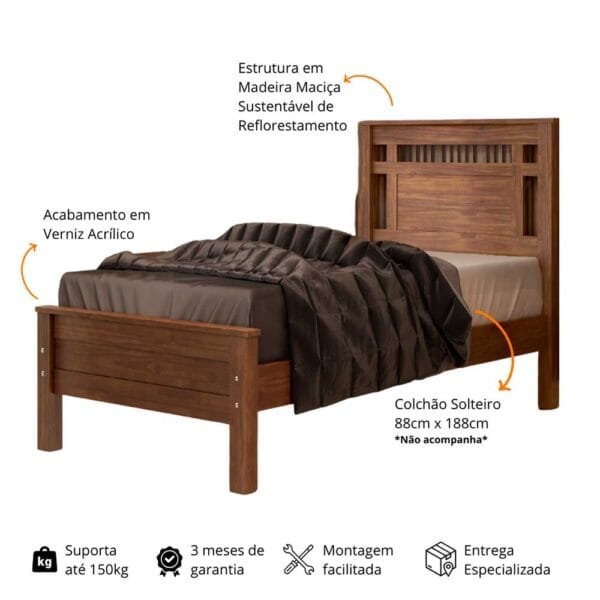 Cama Solteiro Parma de Madeira Maciça 88cm - Imagem 3