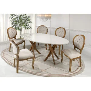 Mesa de Jantar Oval Madeira Maciça