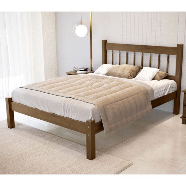 Cama Casal Salerno de Madeira Maciça 140cm
