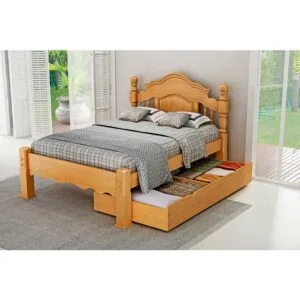 Cama Casal Milão de Madeira Maciça com Gavetão