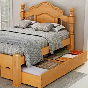 Cama Casal Milão de Madeira Maciça com Gavetão