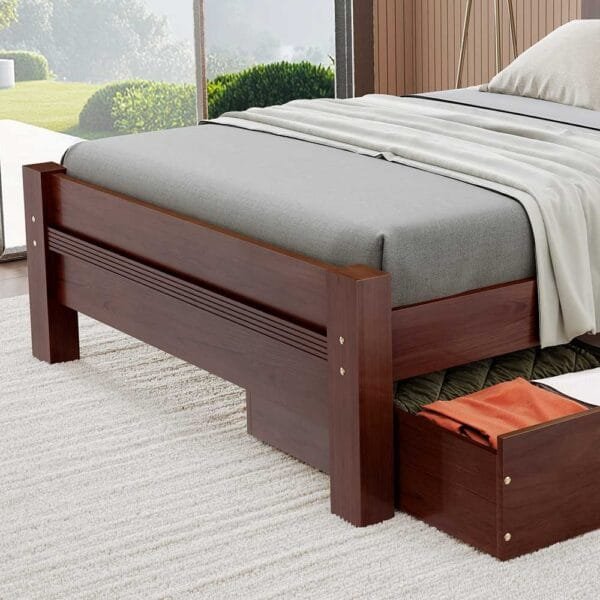Cama Casal Ravena de Madeira Maciça com Gavetão