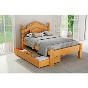 Cama Queen Milão de Madeira Maciça com Gavetão