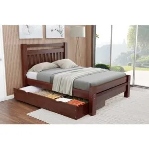 Cama Queen Ravena de Madeira Maciça com Gavetão