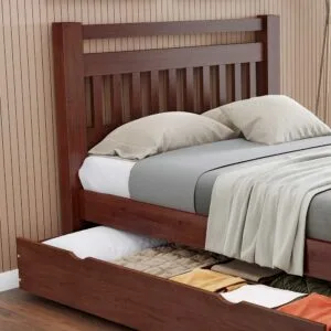 Cama Queen Ravena de Madeira Maciça com Gavetão