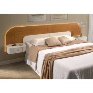 Cabeceira Aurora de Madeira Maciça com LED