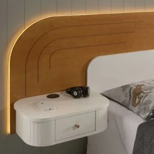 Cabeceira de Solteiro Aurora de Madeira Maciça com LED
