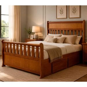 Cama Casal Cecília 140 cm de Madeira Maciça com gavetas