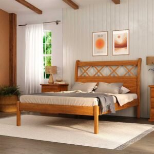 Cama Casal Yasmin 140 cm de Madeira Maciça