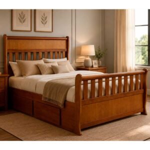 Cama Queen Cecília 160 cm de Madeira Maciça com gavetas
