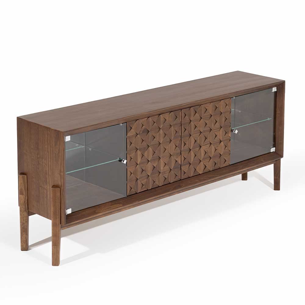 Balcão Buffet Louvre de Madeira Maciça com Portas de Vidro