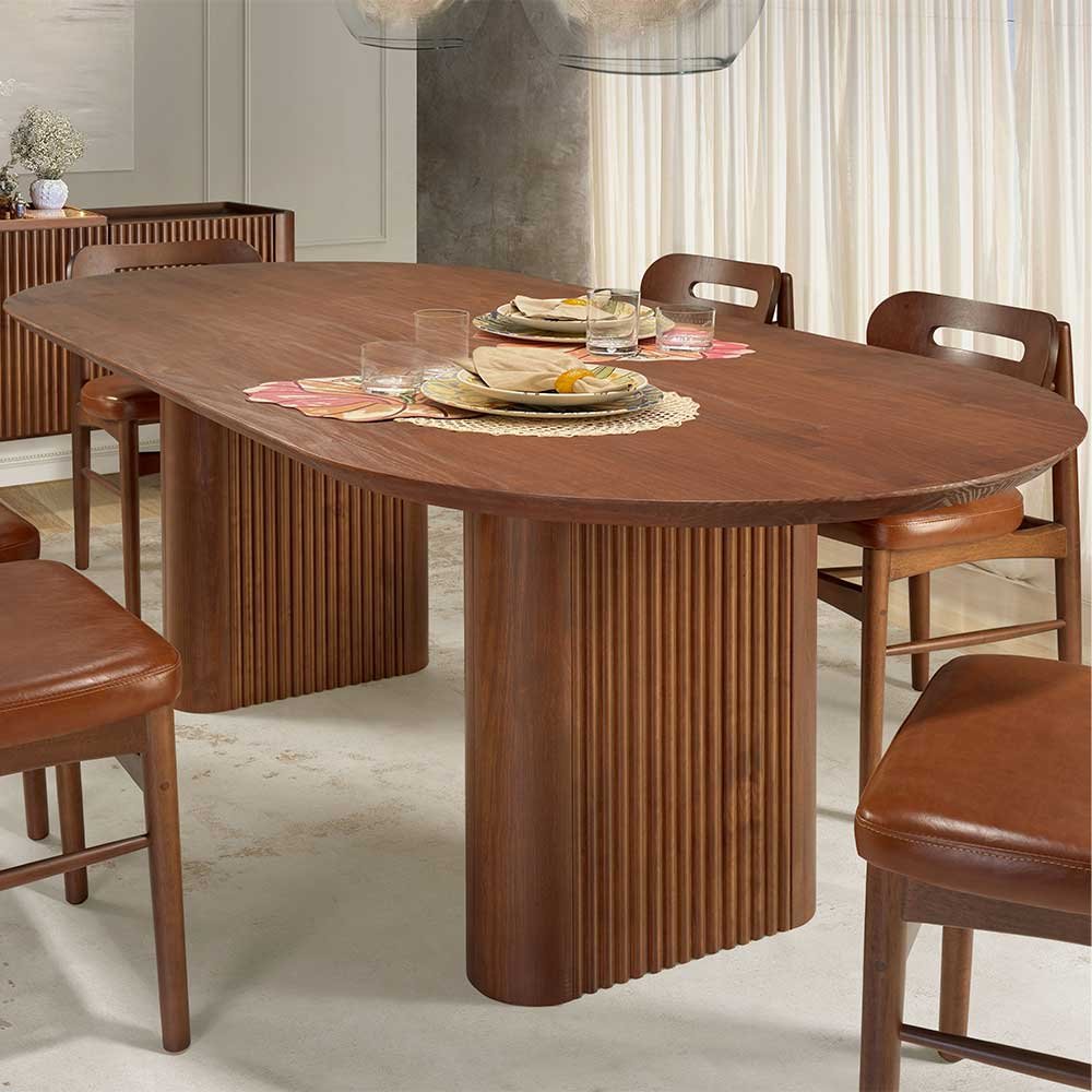 Mesa de Jantar Oval Parthenon de Madeira Maciça